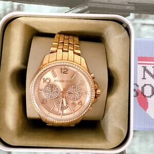 Michael Kors MK7251 Oversized Pilot Pavé Rose Gold-Tone Watch